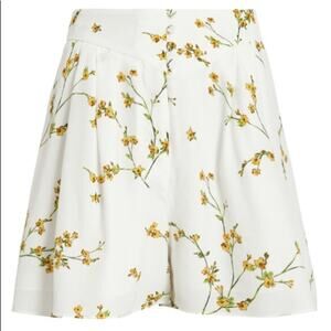 Divine Heritage Floral Wide Leg Short XS White High Waisted Pleated Designer